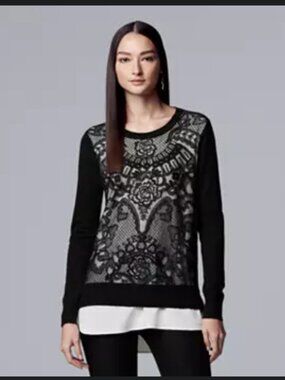 Women's Simply Vera Vera Wang Lace Mock-Layer Sweater - Medium